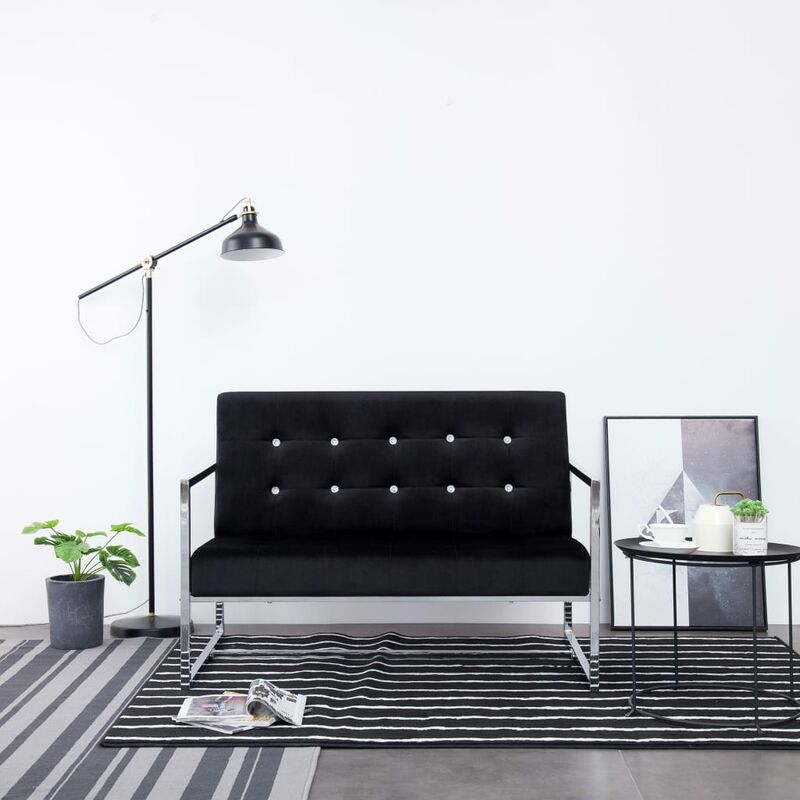 

Sofá de 2 plazas con reposabrazos cromados y terciopelo negro - Negro