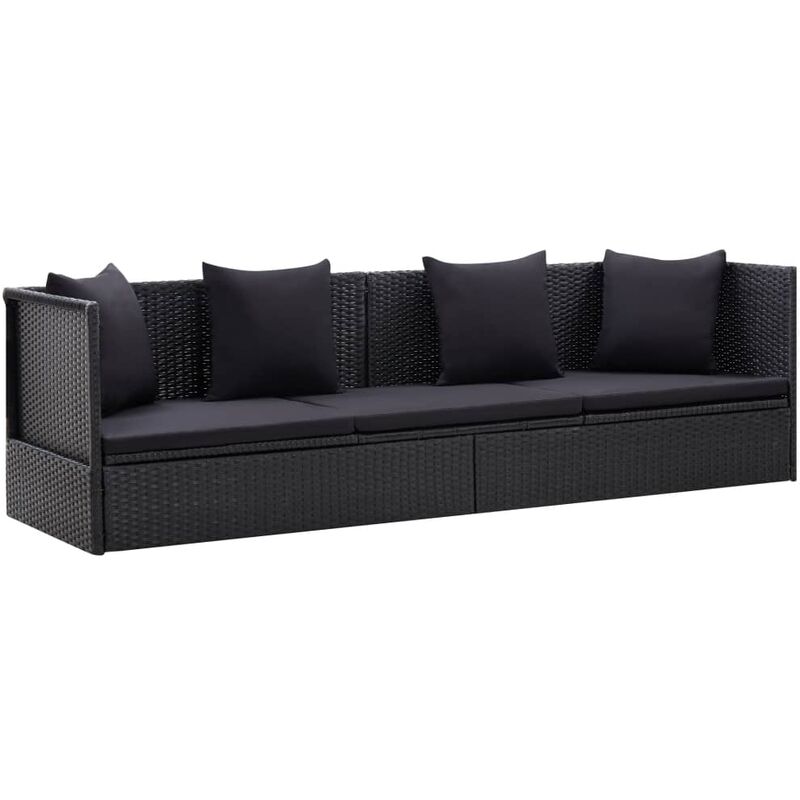 

Sofá de jardín con cojines y almohadas ratán sintético negro - Negro