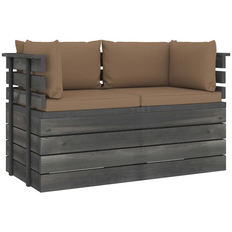 

Sofá de palets de jardín 2 plazas y cojines madera maciza pino - Gris Topo