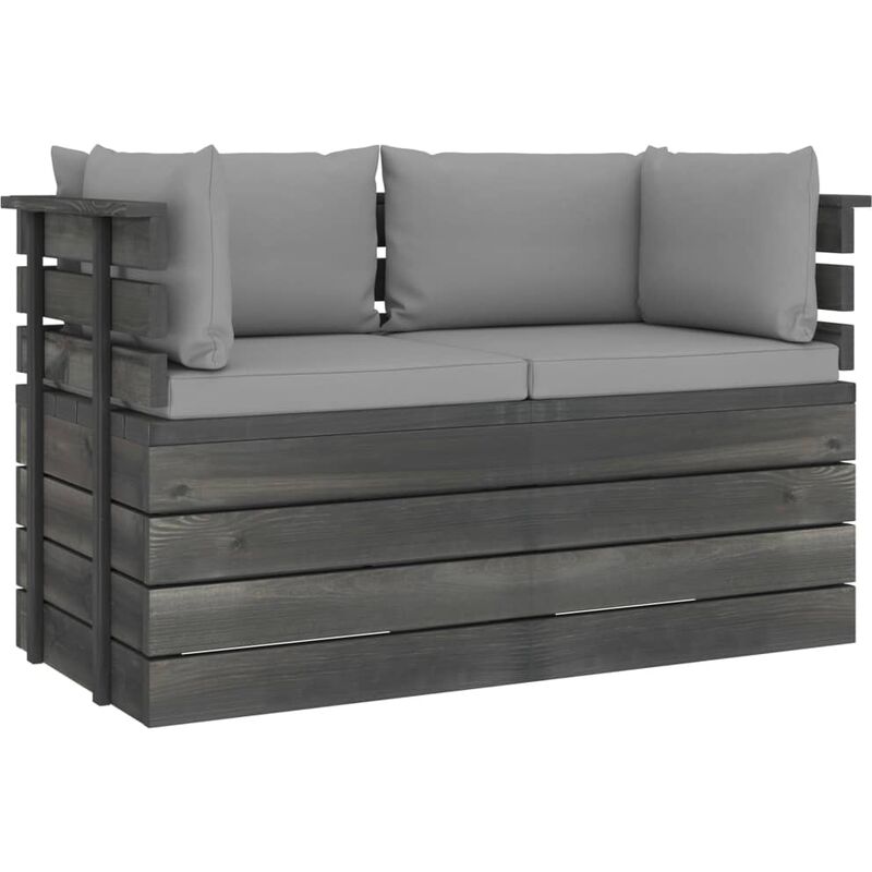 

Sofá de palets de jardín 2 plazas y cojines madera maciza pino - Gris