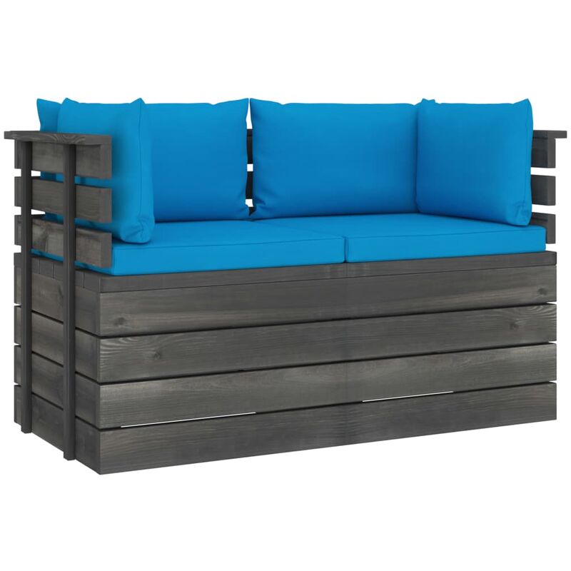 

Sofá de palets de jardín 2 plazas y cojines madera maciza pino - Azul