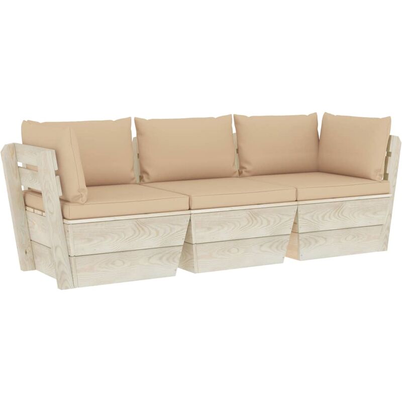 

Sofá de palets de jardín 3 plazas con cojines madera de abeto - Beige