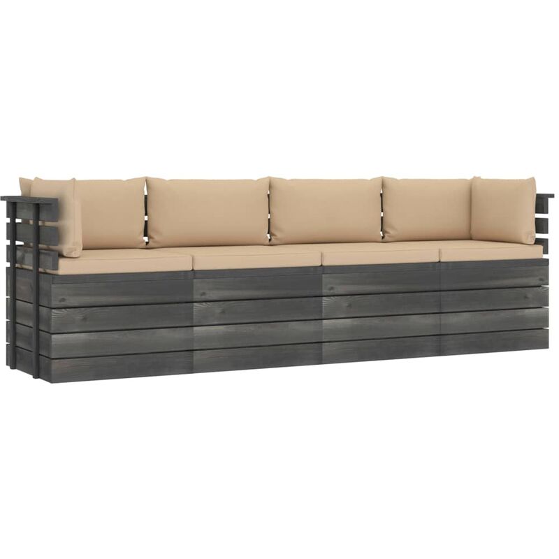 

Sofá de palets de jardín 4 plazas y cojines madera maciza pino - Beige