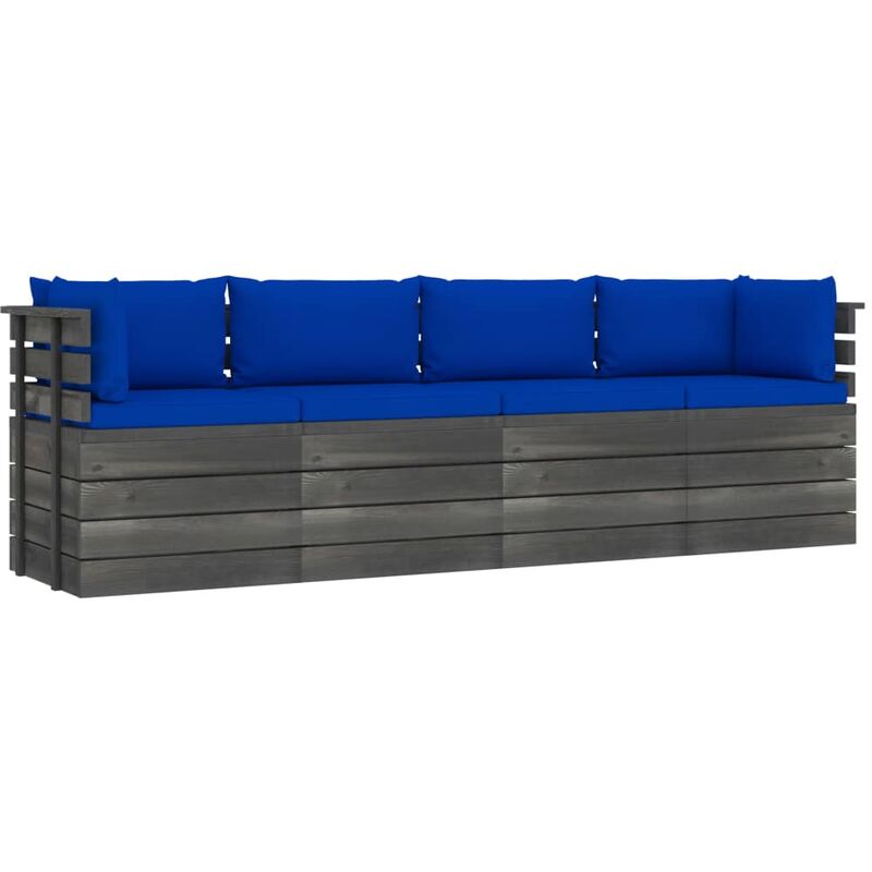 

Sofá de palets de jardín 4 plazas y cojines madera maciza pino - Azul