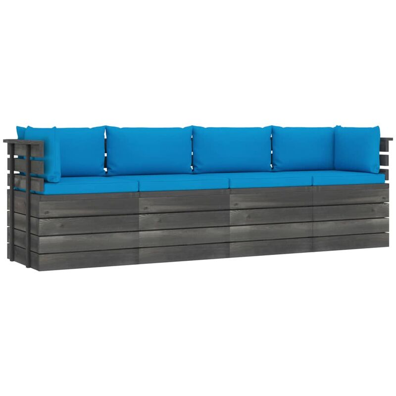 

Sofá de palets de jardín 4 plazas y cojines madera maciza pino - Azul