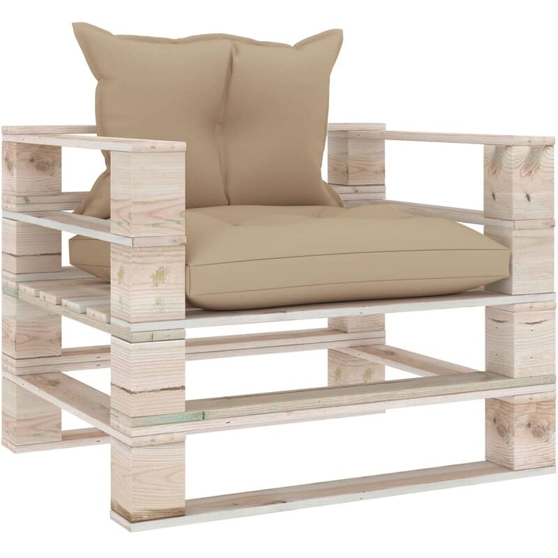 

Sofá de palets para jardín con cojines beige madera de pino