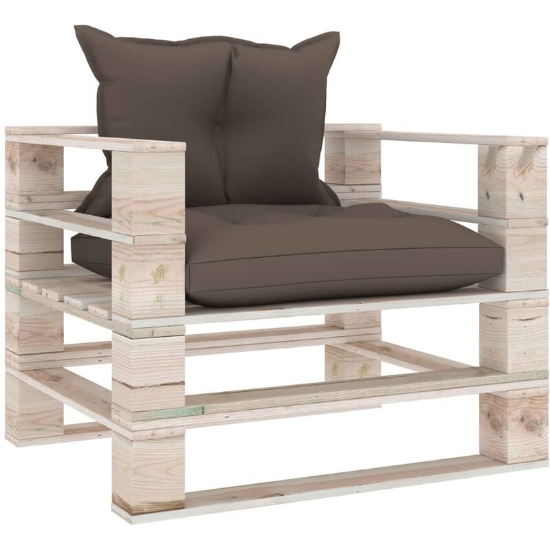 

Sofá de palets para jardín con cojines gris taupe madera pino