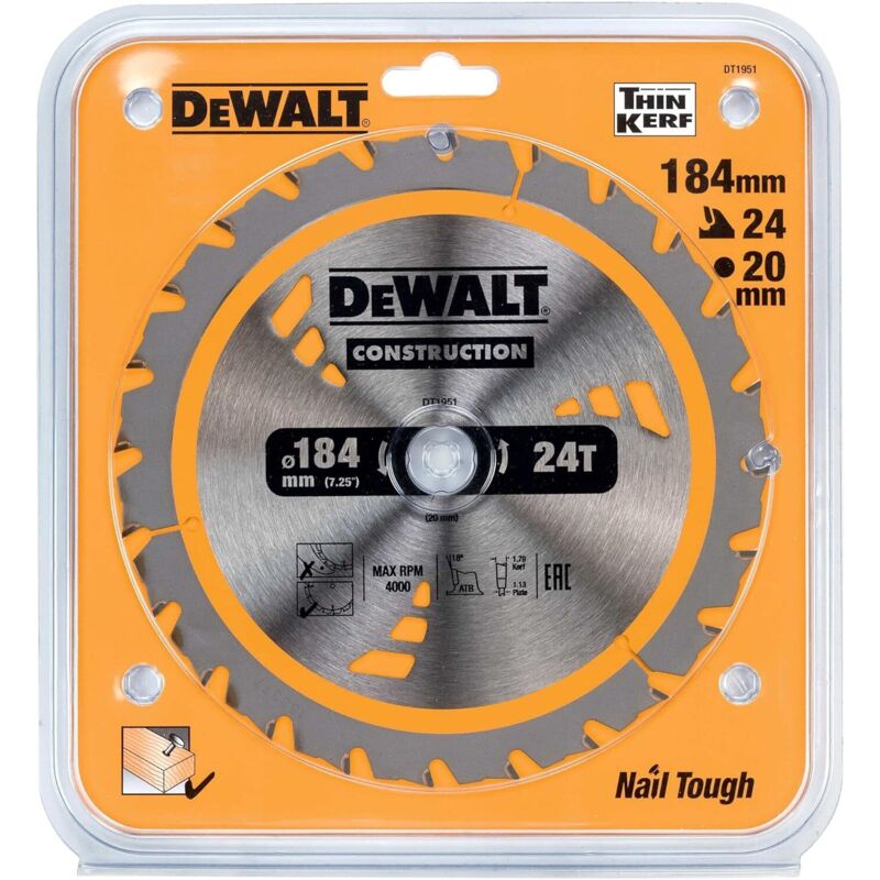 Lame de scie circulaire DEWALT Série 40 184 x 16 mm 28 dents Acier - vue 2