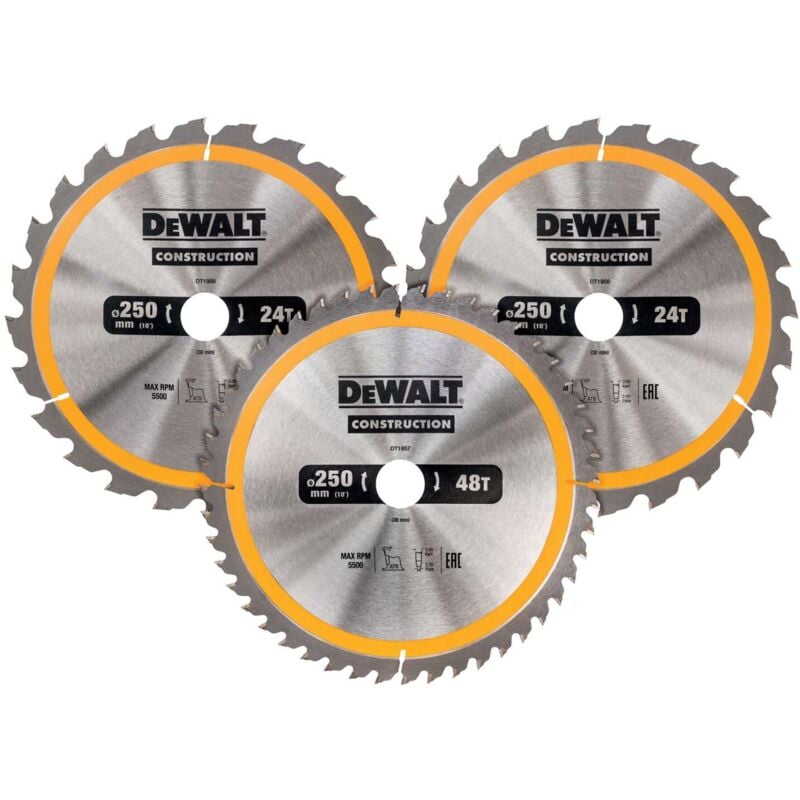 Dewalt - Accessoires - Set 3 lames de scie circulaire pour le bois 250x30 mm DT1963