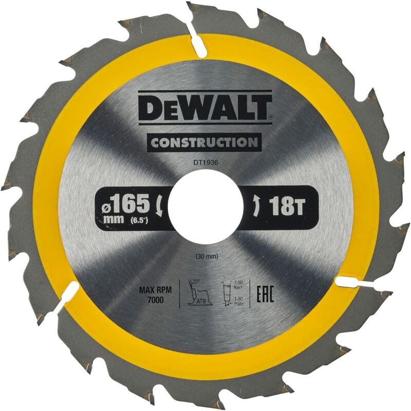 Lame scie circulaire construction TCT 165 x20 18T DEWALT - vue 4