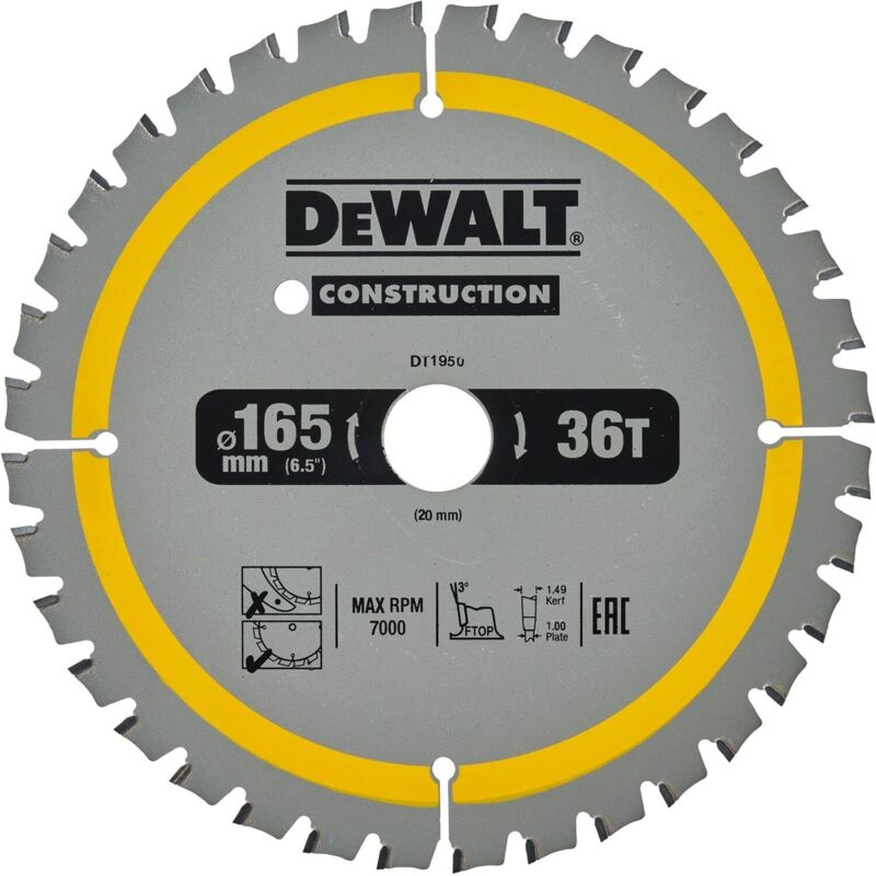 Lame de scie circulaire DeWALT DT1950 QZ 165 mm 40 dents Sans fil