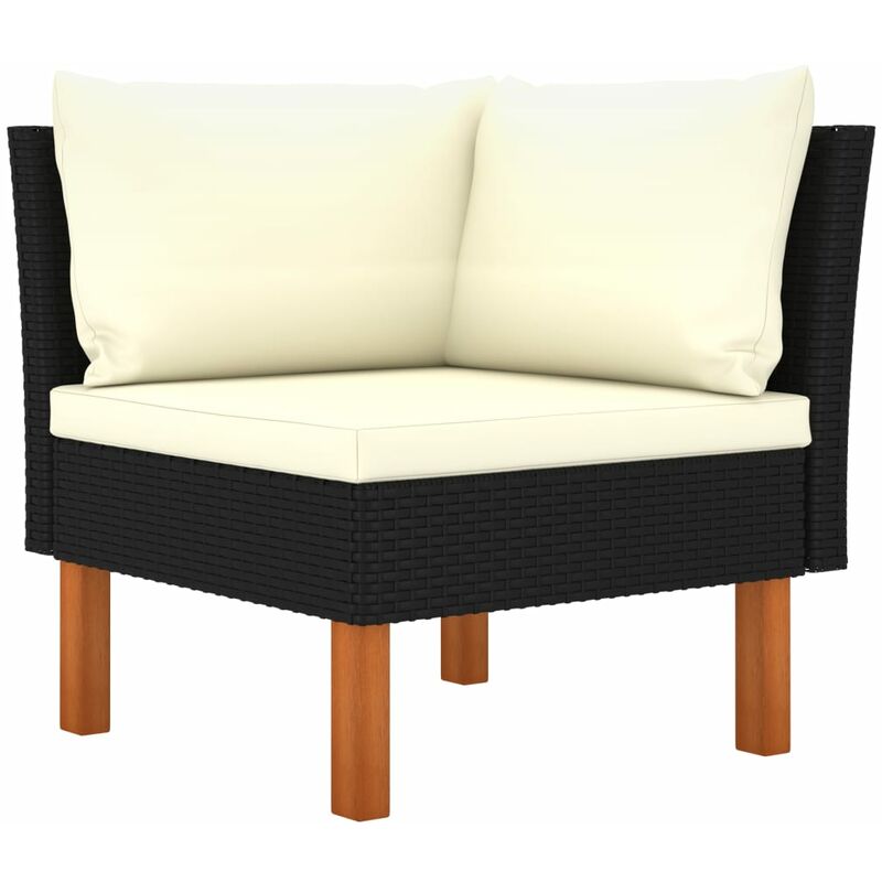 

Sofá esquinero de ratán sintético y madera maciza de eucalipto - Negro