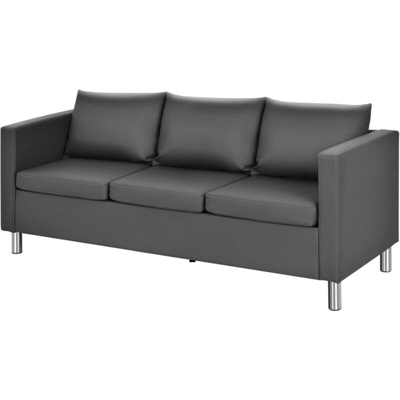 

Sofá Moderno de 3 Plazas con Cojín Blando y Patas de Metal Plateadas Conjunto de Sofá de Cuero Sintético para Casa y Oficina Gris
