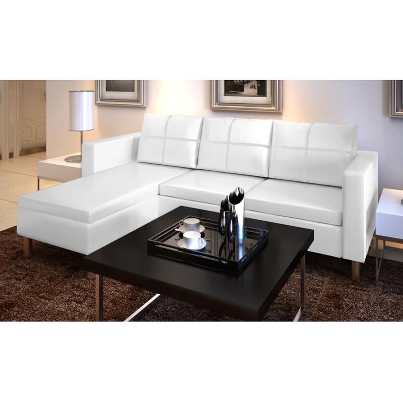 

Sofá modular de 3 plazas de cuero artificial blanco - Blanco