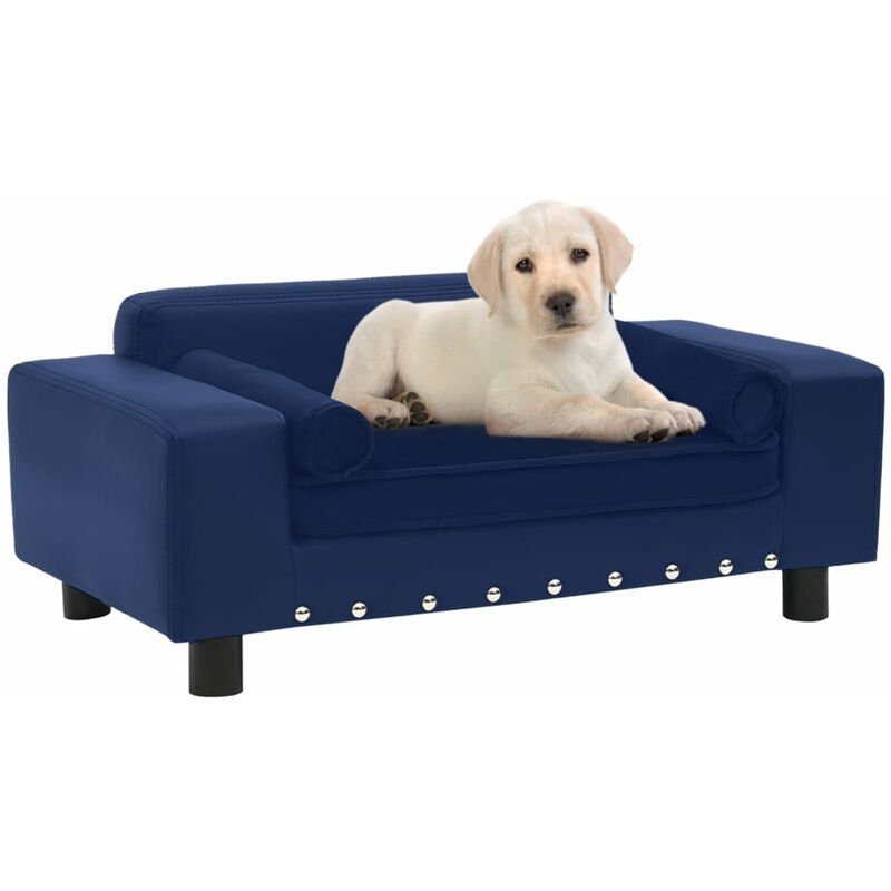 

Asupermall - Sof¨¢ para perros felpa y cuero sint¨¦tico azul 81x43x31 cm