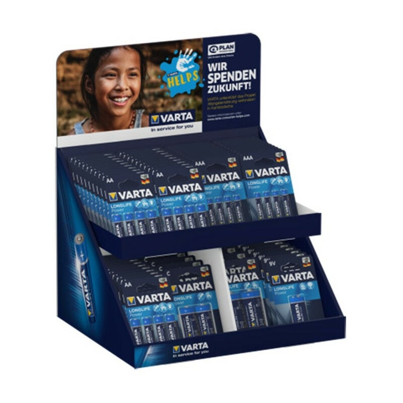 S.of. présentoir carton de table avec blisters divers aaa - aa - c - d - 9v Varta 43x36x29cm