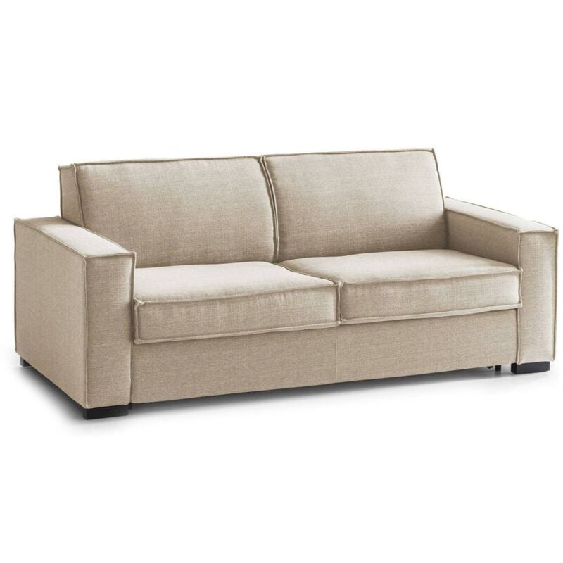 

Sofá Francesca con 2 asientos grande, sofá de sala, Made in Italy, en tejido acolchado, con apoyabrazos estándar, Cm: 200x95h90, color beige - Talamo