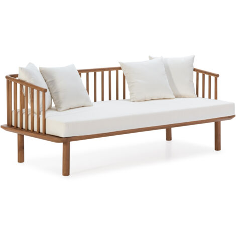 Sofa 180x80x68 natürliches Teakholzholz / Außenbezirk weißer Stoff / Sofas, Sessel, Chaisspour alle Stile, um zu Hause eine Note zu verleihen