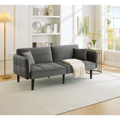 Sofá 2 plazas 2 en 1 compacto reclinable 3 posiciones, reposabrazos plegables, funcional, espuma, gris antiguo