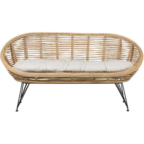 Sofá 2 plazas boho ratán beige claro cojín tela algodón resistencia media interior natural Maratea