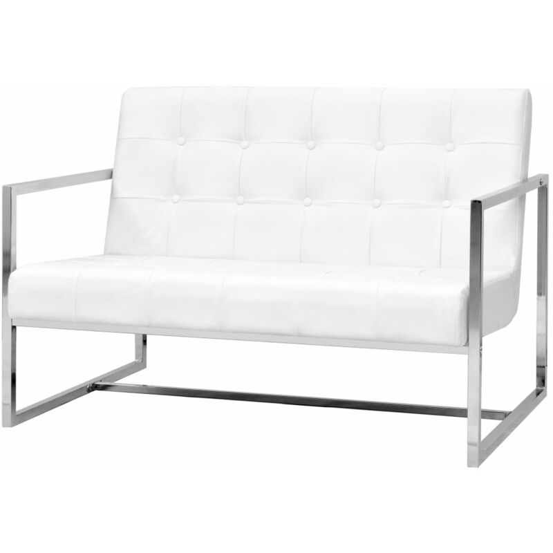 

Sofá 2 plazas con reposabrazos cuero artificial y acero blanco