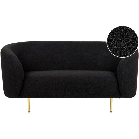 Sofá 2 plazas de poliéster negro dorado bouclé suave patas retro glamour Loen
