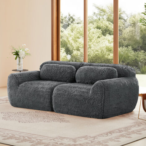 Sofá 2 plazas modular sin estructura envolvente con cojines felpa color gris