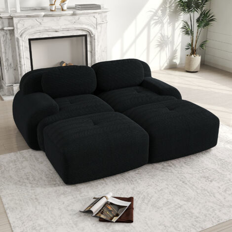 Sofá 2 plazas modular versátil con diseño sencillo esquinero pana color negro