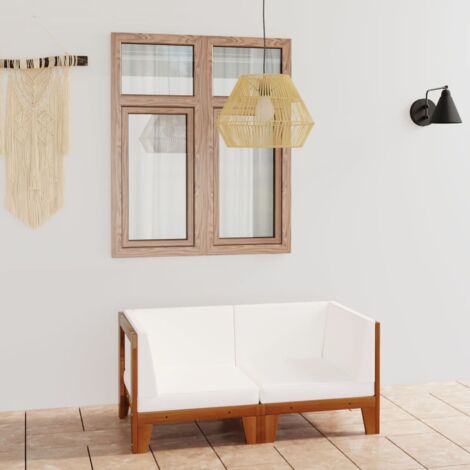 Sofá 2 plazas y cojines blanco crema madera maciza de acacia vidaXL