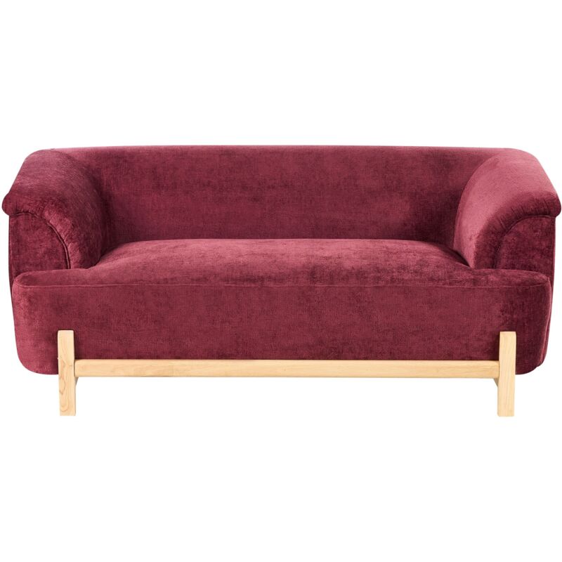 Beliani 2 Seater Sofa Burgundy Chenille Upholstery Wooden Legs Living Room Modern Style Alnor