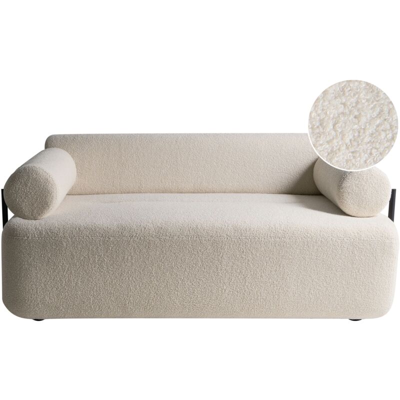 Beliani 2 Seater Sofa Off-white Boucle Fabric Soft Black Elements Modern Style Living Room Elva