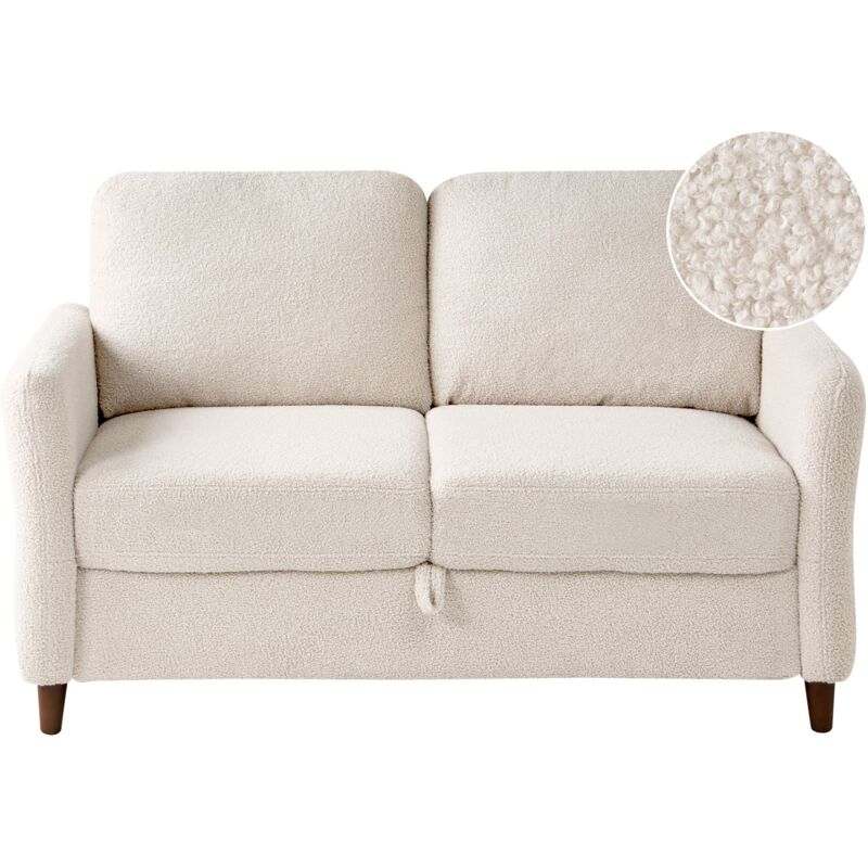 Beliani 2 Seater Sofa Beige Boucle Upholstery Loveseat With Storage Thickly Padded Modern Style Living Room Furniture Mare
