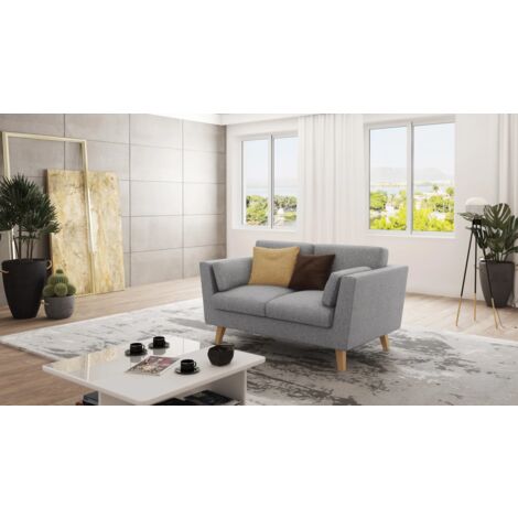 Sofa 2-Sitzer mit Holzfüßen Hannah aus Grau Luxusmicrofaser