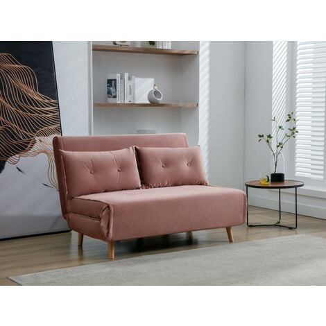 VENTE-UNIQUE Sofa 2-Sitzer mit Schlaffunktion - Samt - Puderrosa - URIBIA