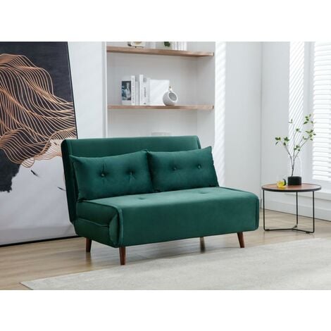 VENTE-UNIQUE Sofa 2-Sitzer mit Schlaffunktion - Samt - Tannengrün - URIBIA