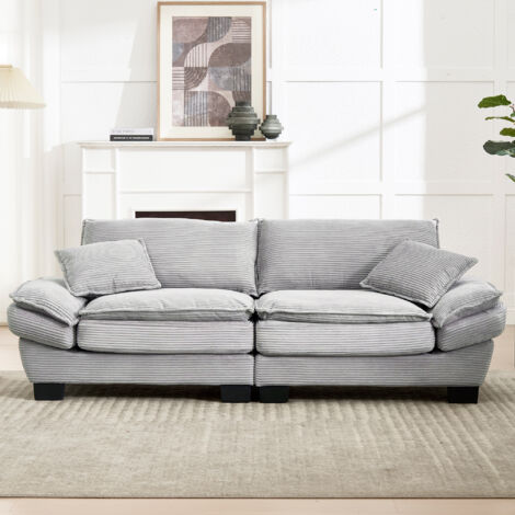 Sofá 224x81x81 Cm Terciopelo Gris Claro, Asiento Ultraprofundo, Estructura Madera Y Patas Negras