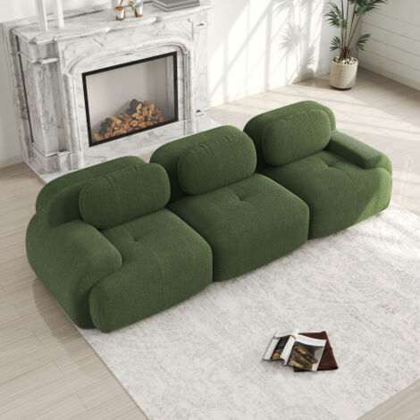 Sofá 298x103x75 cm con reposabrazos ergonómicos, sin necesidad de montaje, en terciopelo acanalado verde