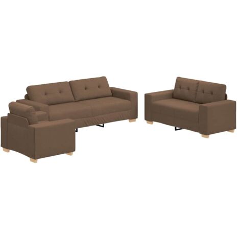 Sofá 3 pcs Marrón Tejido mezcla de lino vidaXL
