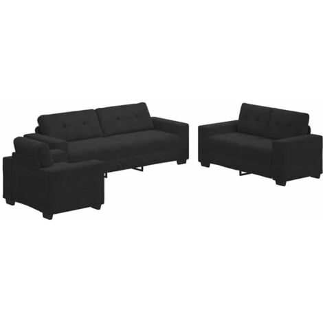 Sofá 3 pcs Negro Tejido mezcla de lino vidaXL