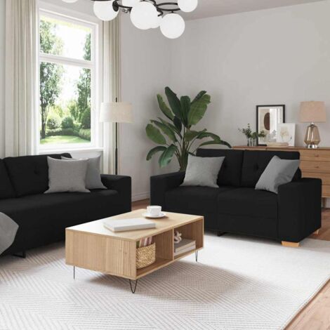 Sofa 3 pcs Schwarz Leinenmischgewebe vidaXL