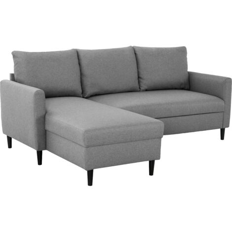 Sofá 3 Plazas Chaise Longue Capri, Sofá Esquinero Reversible, Salón Comedor Gris 192x82x138 cm