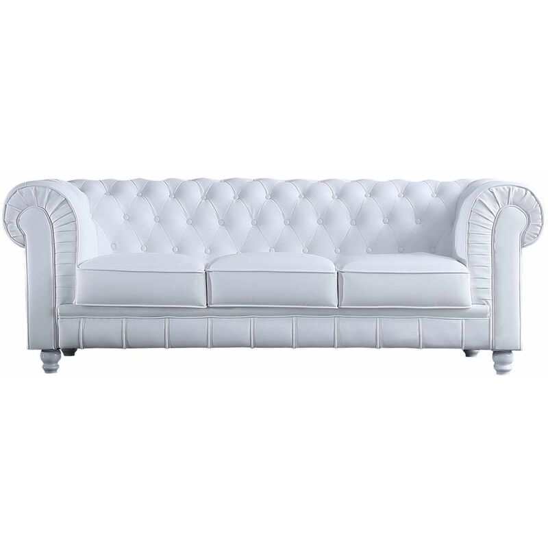 

Sofá 3 plazas Chesterfield en tela Velvet o semil piel 211 cm(ancho) 75 cm(altura) 84 cm(fondo). Color SEMIL PIEL BLANCO