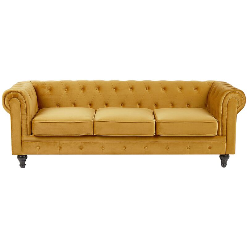 

Beliani - Sofá de terciopelo amarillo CHESTERFIELD