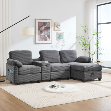Sofá 3 plazas gran confort espuma viscoelástica pana 266x136x82cm color gris oscuro