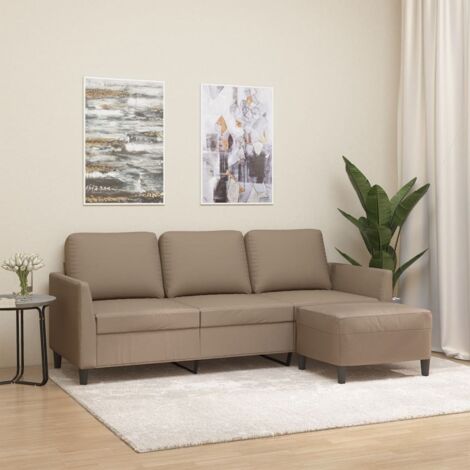 Sofá 3 plazas y taburete cuero sintético color capuchino 180 cm vidaXL