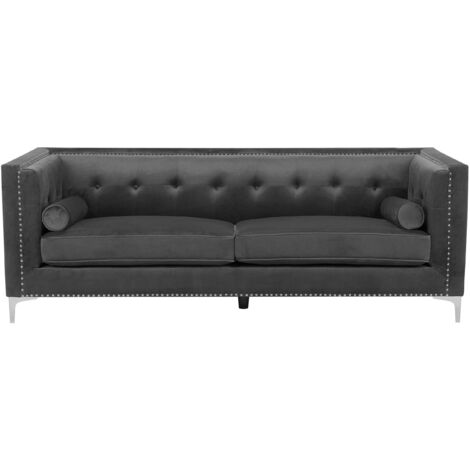 Sofa 3 Seater AVALDSENES Velvet Dark Grey