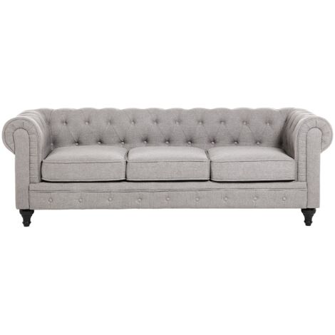 Sofa 3 Seater CHESTERFIELD Fabric Light Grey