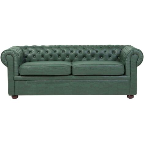 Sofa 3 Seater CHESTERFIELD Faux Leather Green