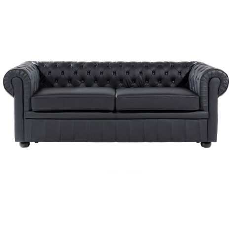 Sofa 3 Seater CHESTERFIELD Leather Black
