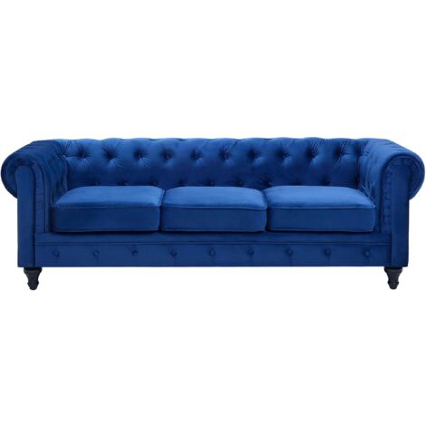 Sofa 3 Seater CHESTERFIELD Velvet Navy Blue